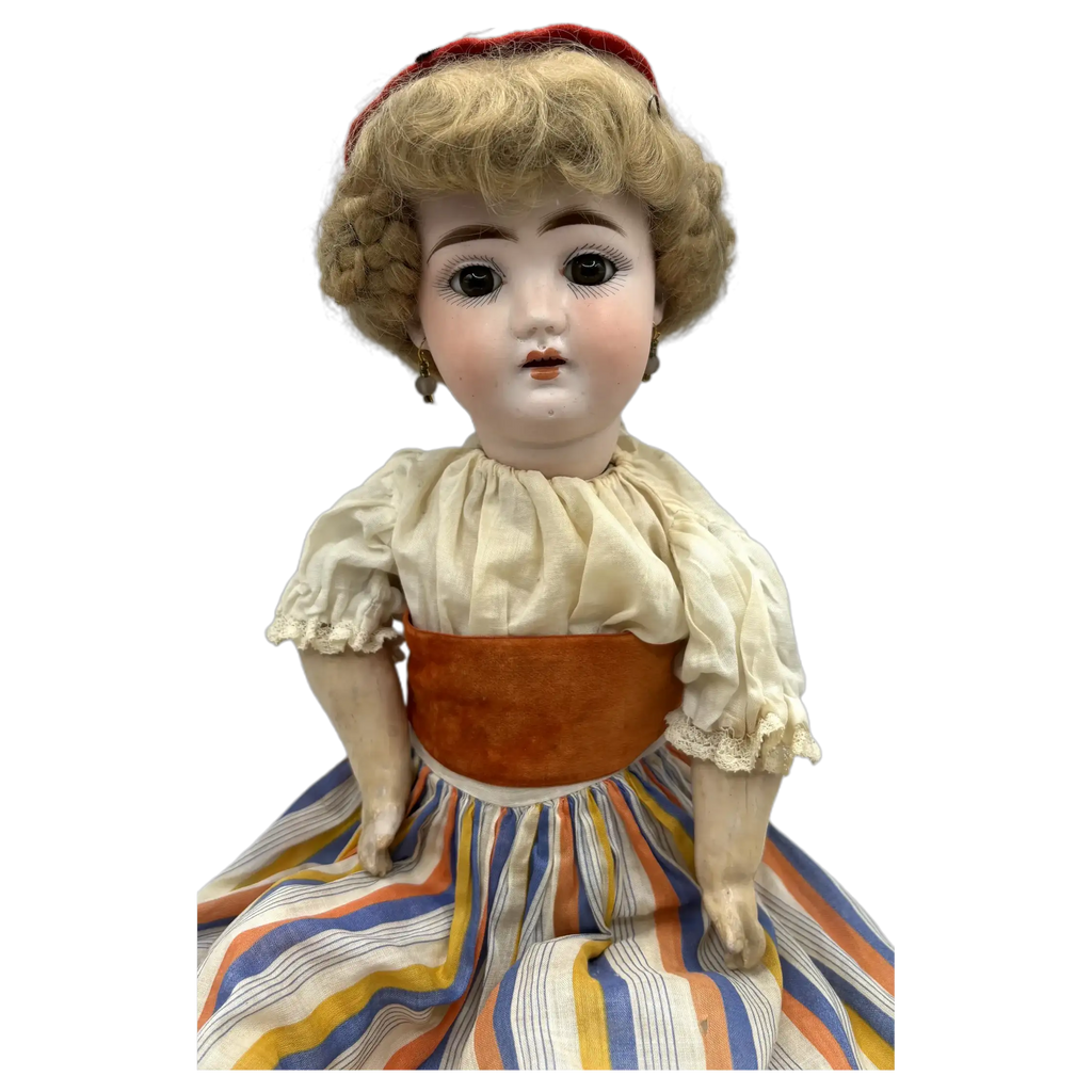 16" Antique German Bisque Head Pierced Ears Doll