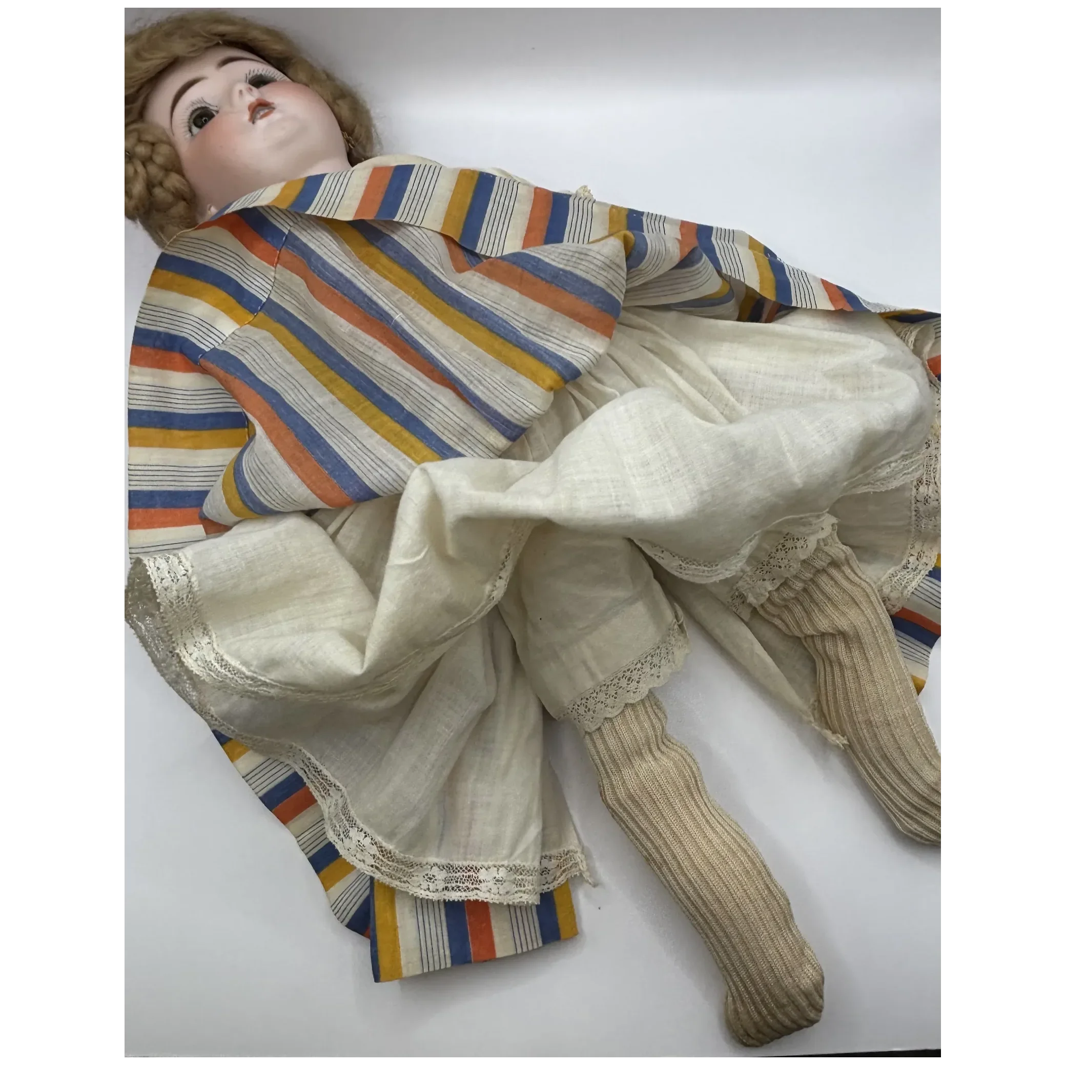 16" Antique German Bisque Head Pierced Ears Doll