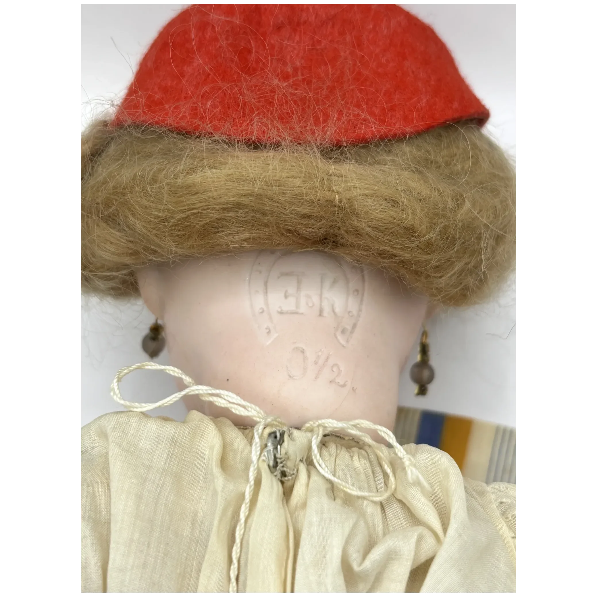 16" Antique German Bisque Head Pierced Ears Doll