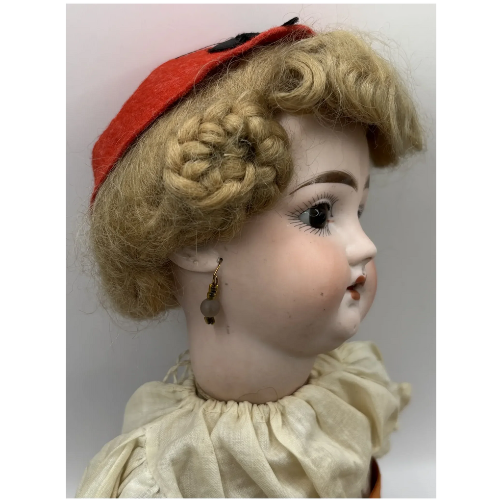 16" Antique German Bisque Head Pierced Ears Doll