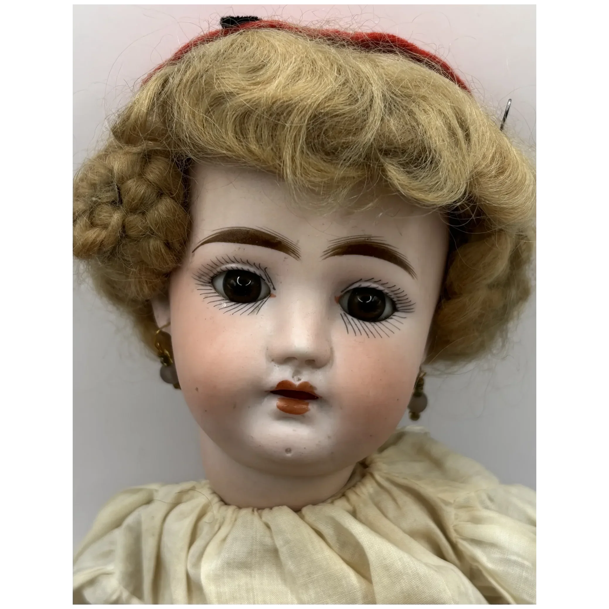 16" Antique German Bisque Head Pierced Ears Doll