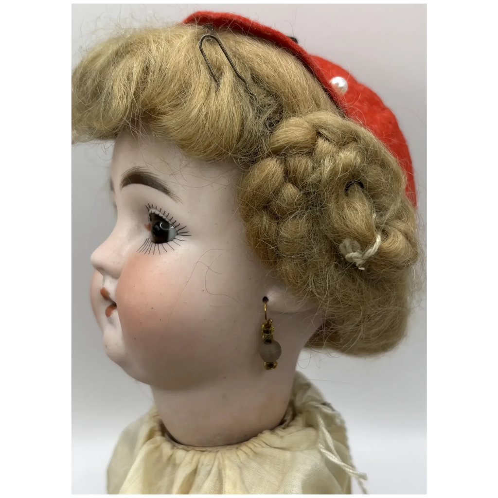 16" Antique German Bisque Head Pierced Ears Doll