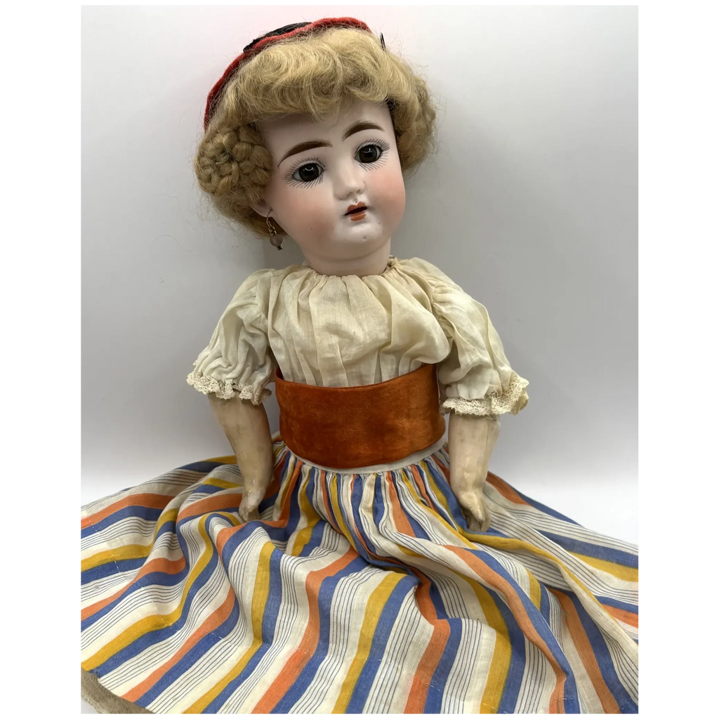 16" Antique German Bisque Head Pierced Ears Doll