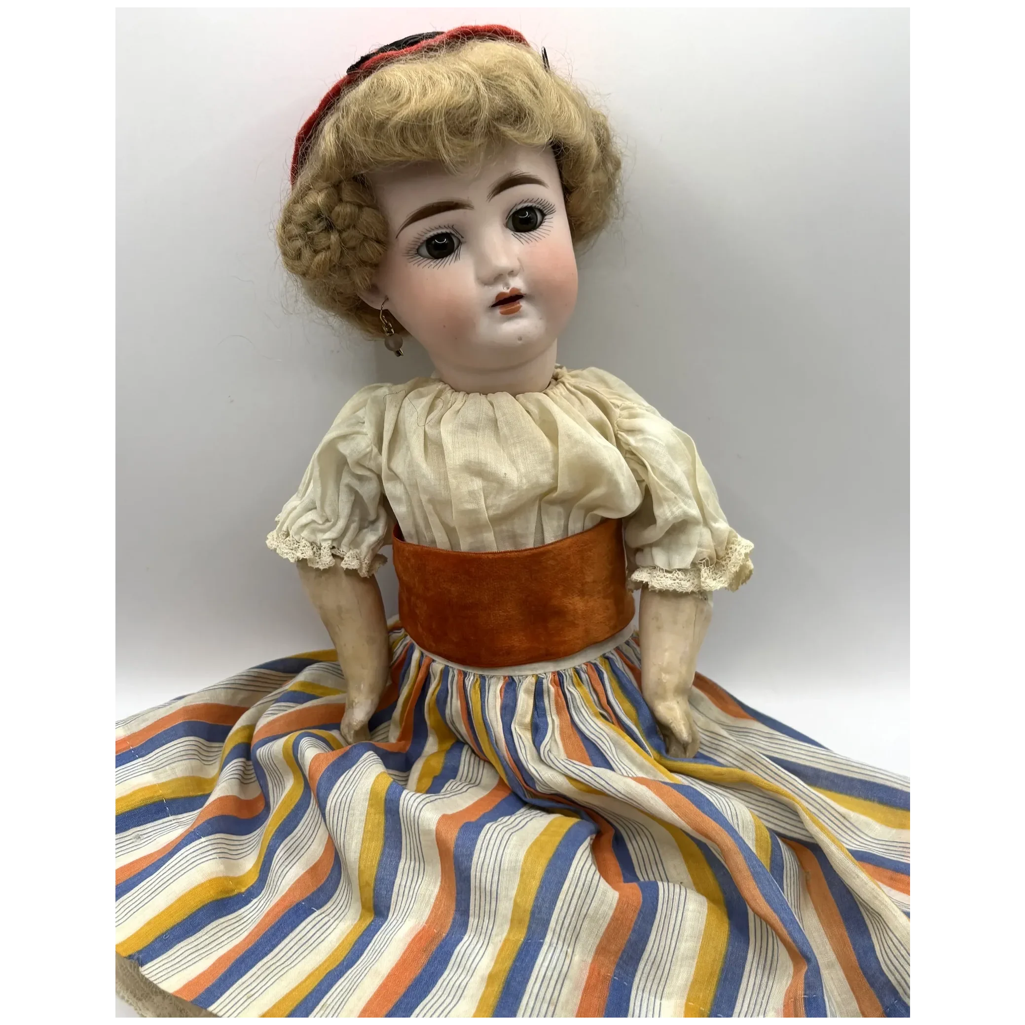 16" Antique German Bisque Head Pierced Ears Doll