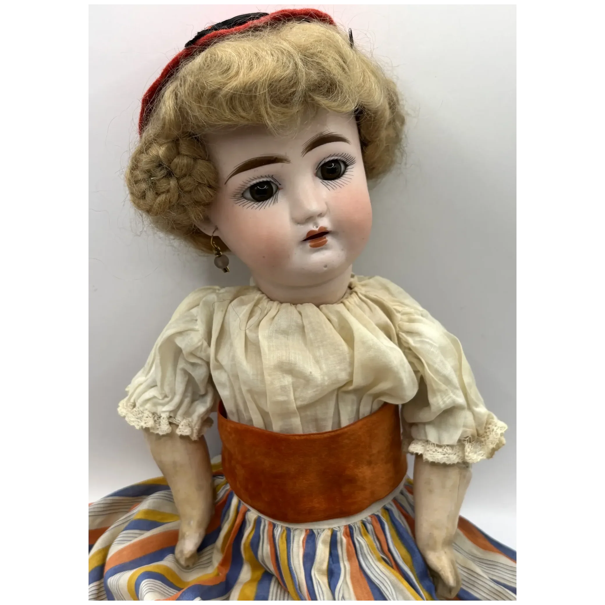 16" Antique German Bisque Head Pierced Ears Doll