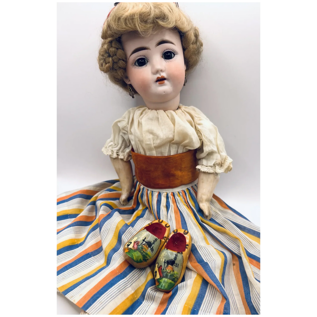 16" Antique German Bisque Head Pierced Ears Doll
