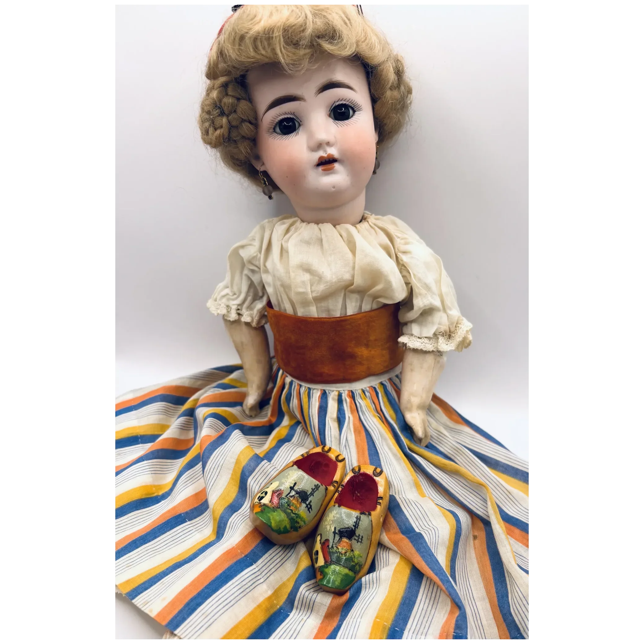 16" Antique German Bisque Head Pierced Ears Doll