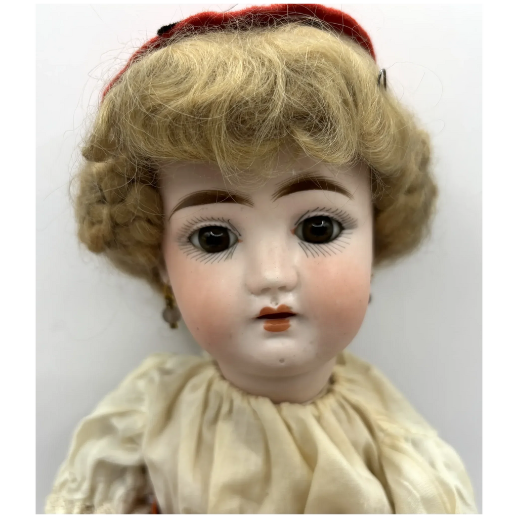 16" Antique German Bisque Head Pierced Ears Doll