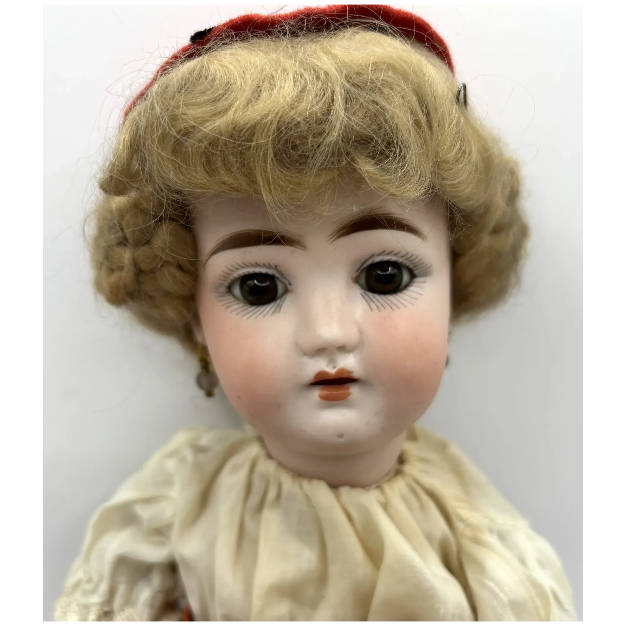 16" Antique German Bisque Head Pierced Ears Doll