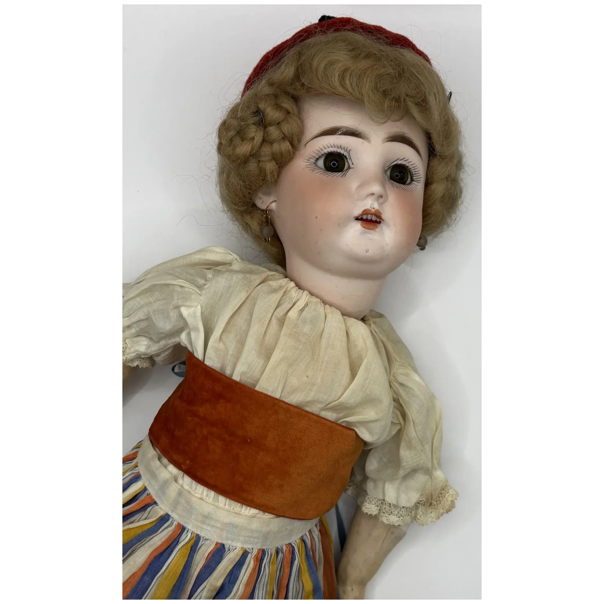 16" Antique German Bisque Head Pierced Ears Doll