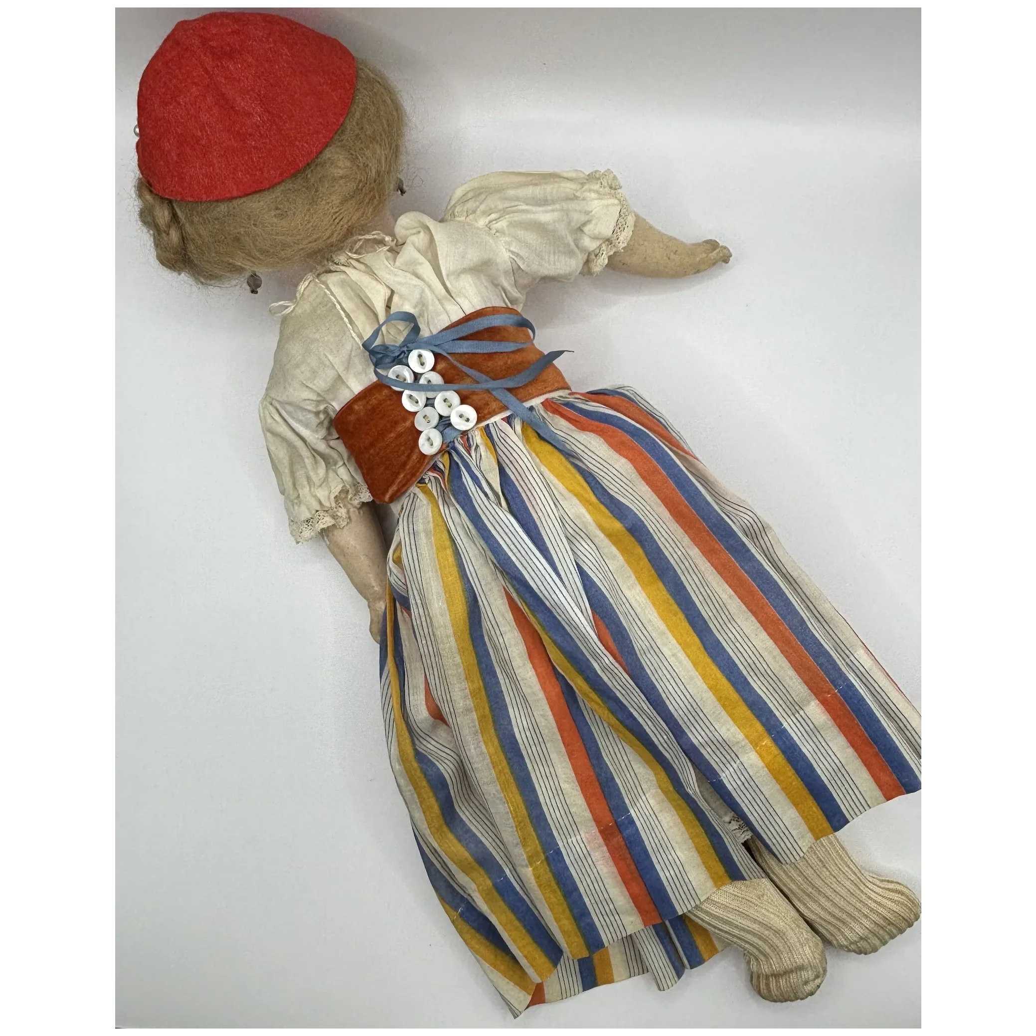 16" Antique German Bisque Head Pierced Ears Doll