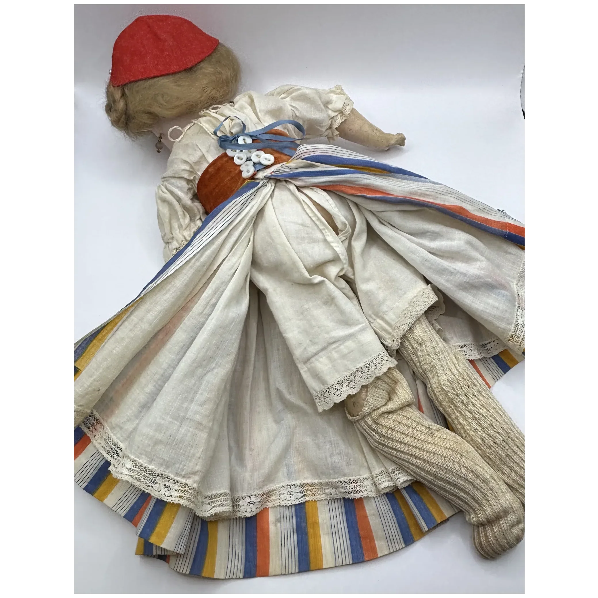 16" Antique German Bisque Head Pierced Ears Doll