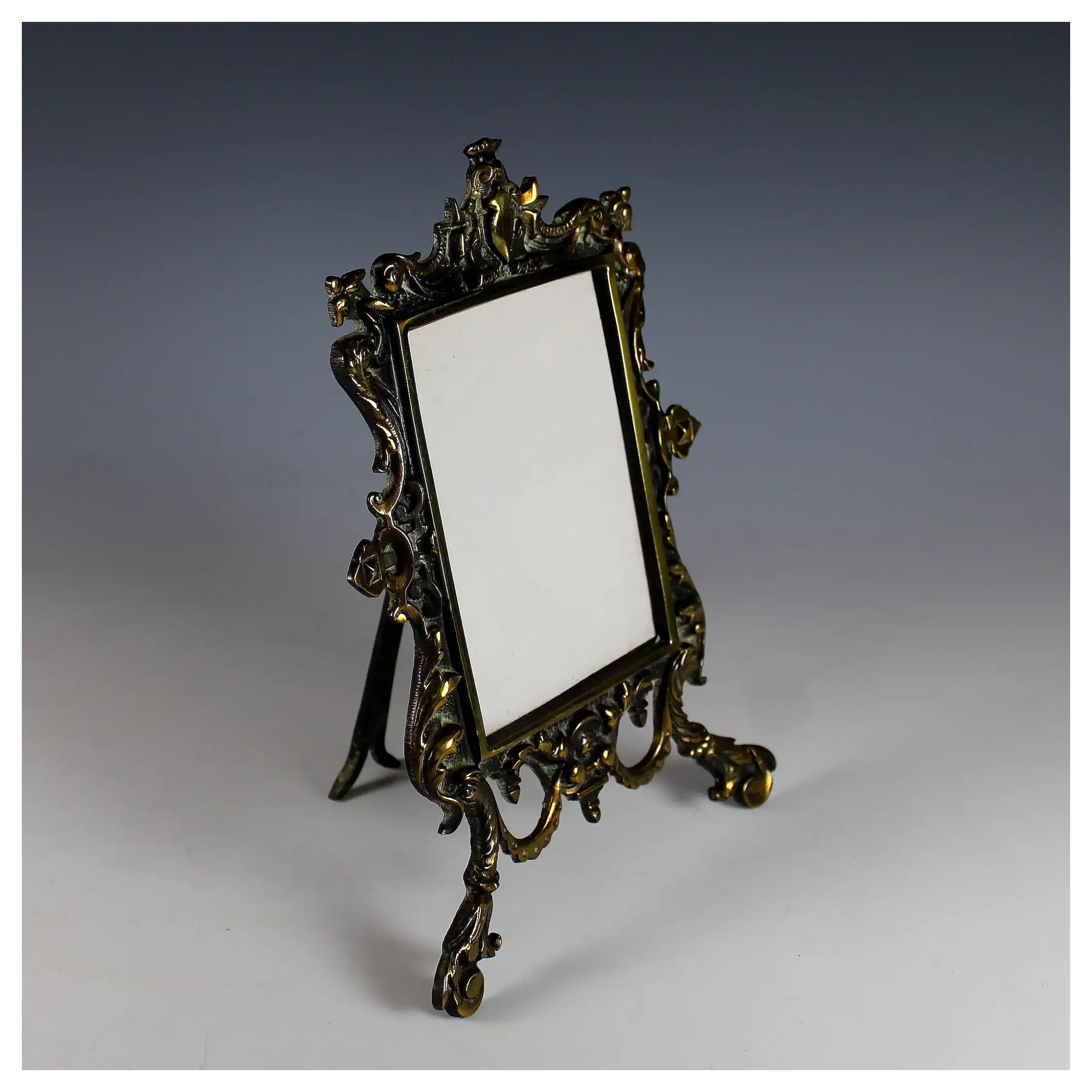 19th C French Gilt Bronze Photo Frame w Easel