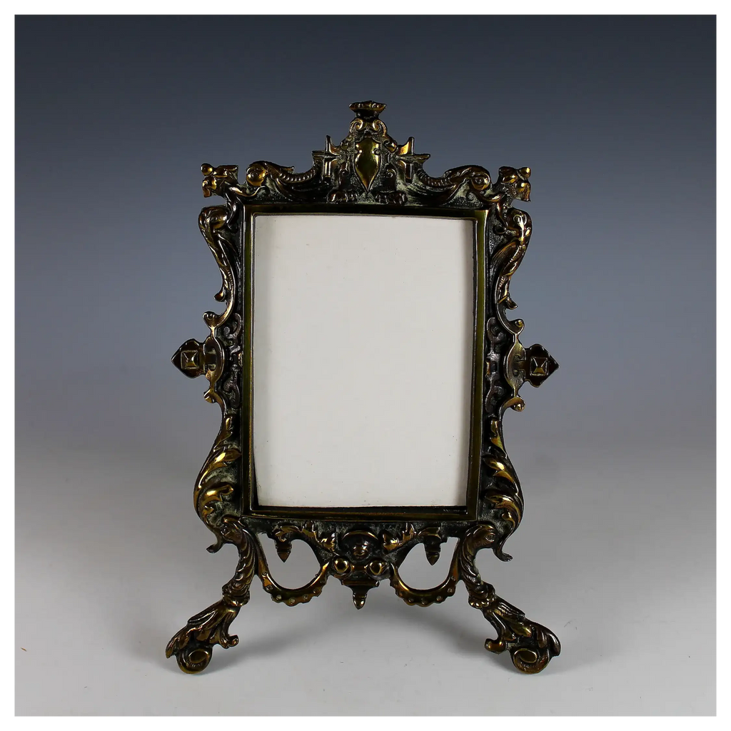 19th C French Gilt Bronze Photo Frame w Easel