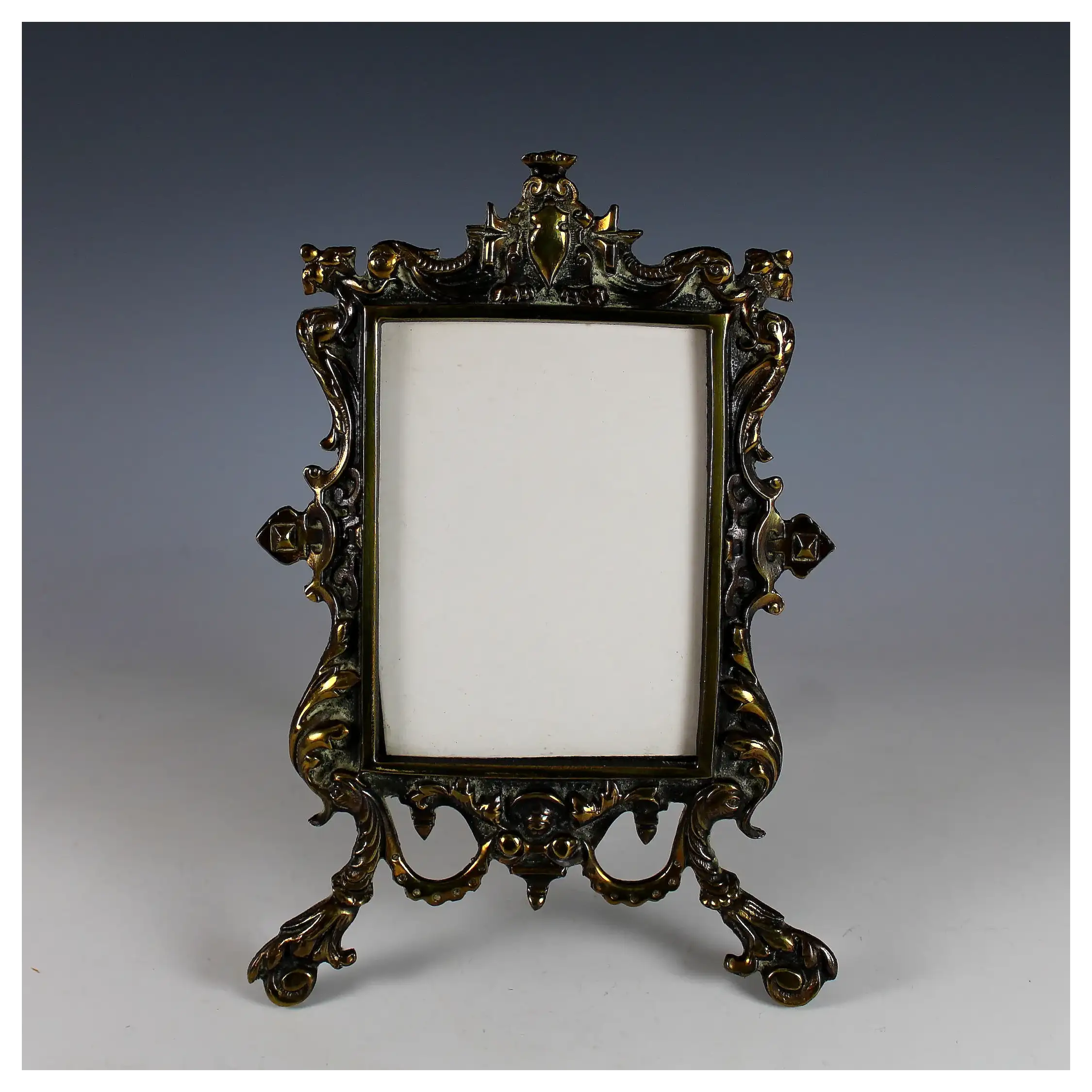19th C French Gilt Bronze Photo Frame w Easel
