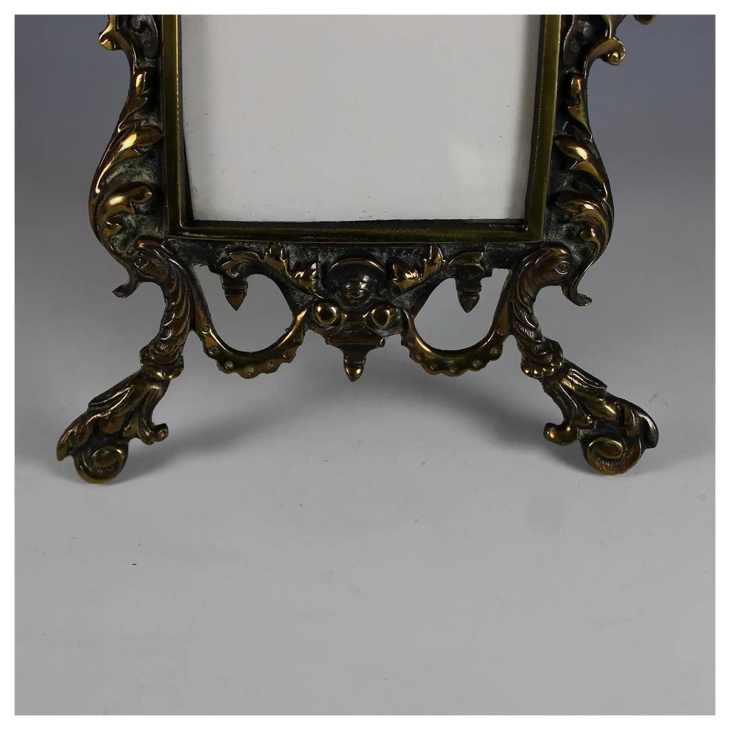 19th C French Gilt Bronze Photo Frame w Easel
