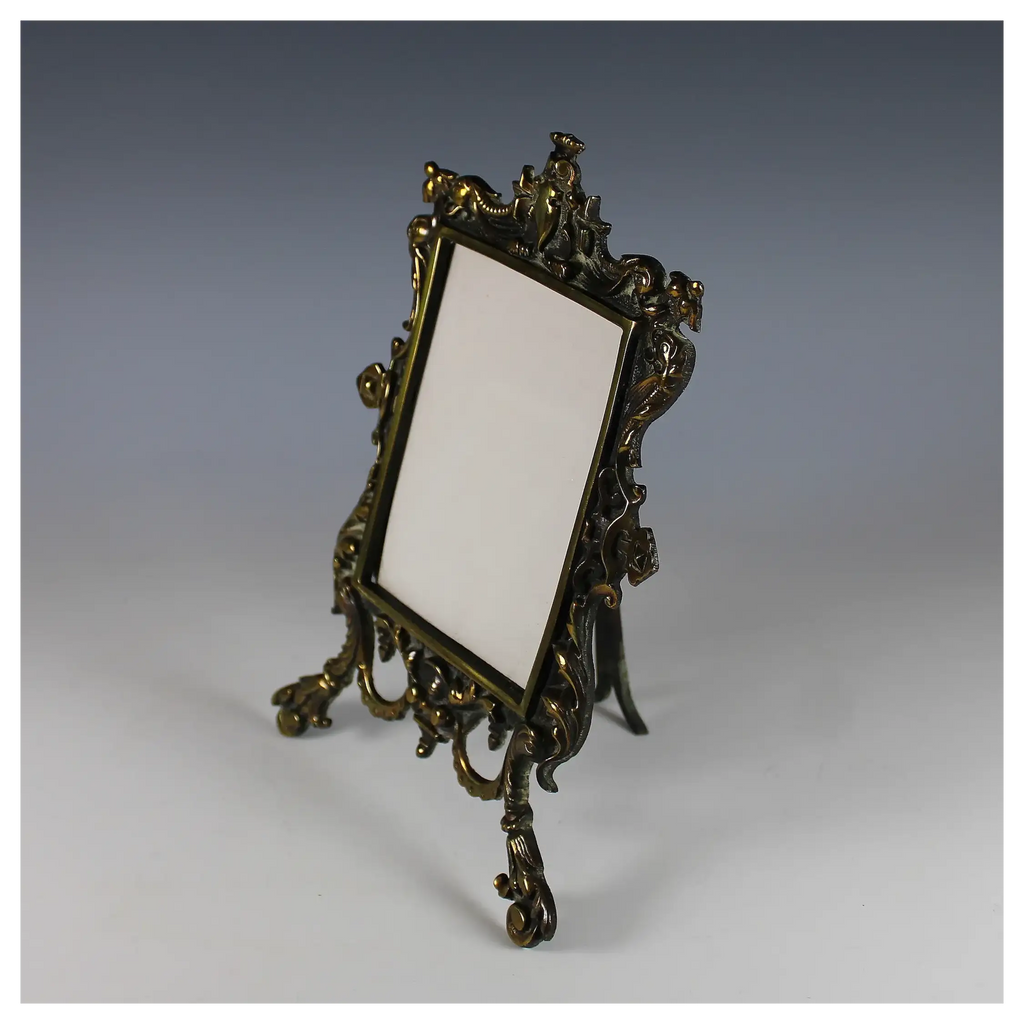 19th C French Gilt Bronze Photo Frame w Easel