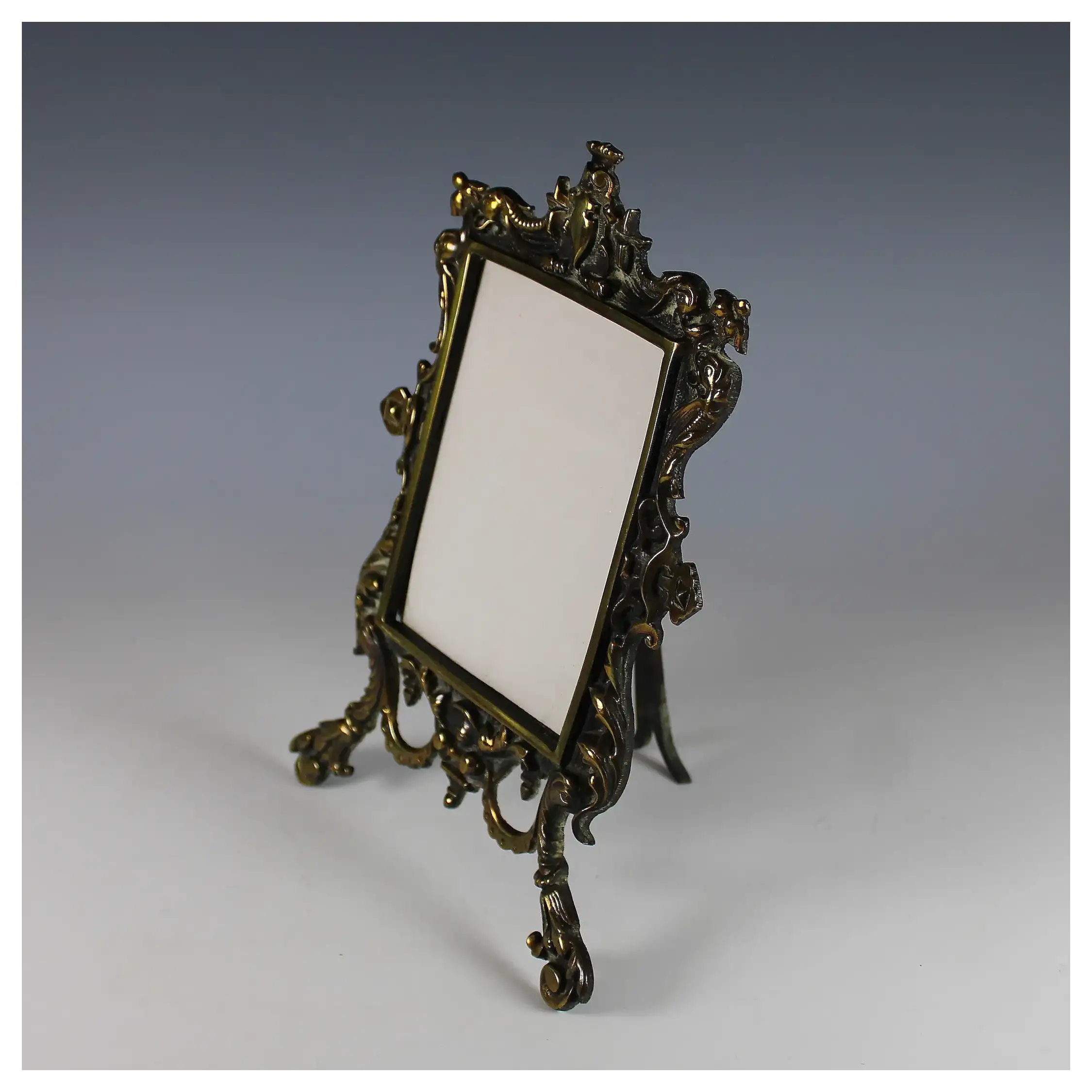 19th C French Gilt Bronze Photo Frame w Easel