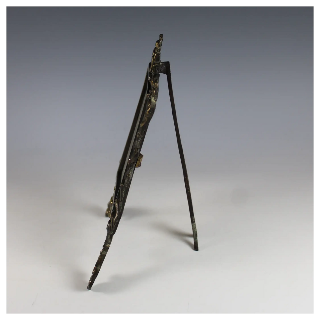 19th C French Gilt Bronze Photo Frame w Easel