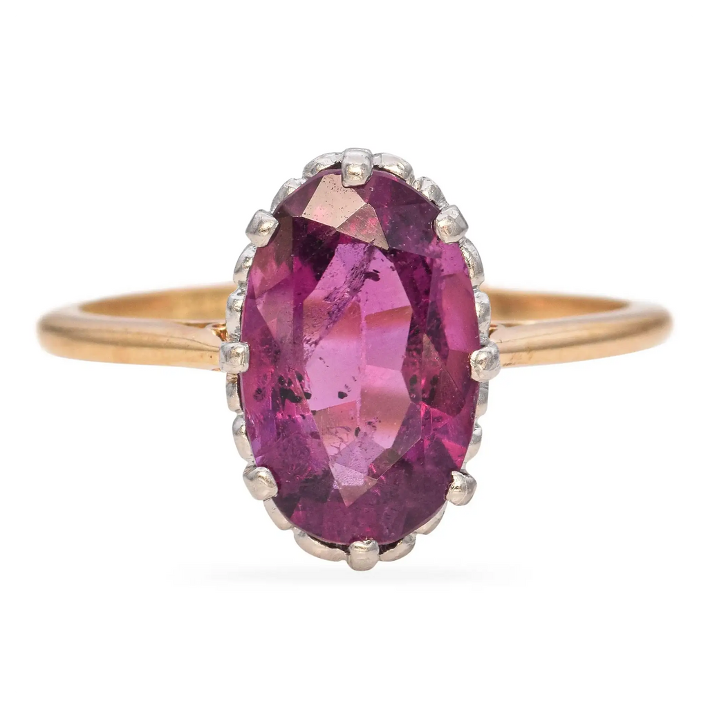 Antique Edwardian Yellow Gold Platinum Rhodolite Garnet Ring