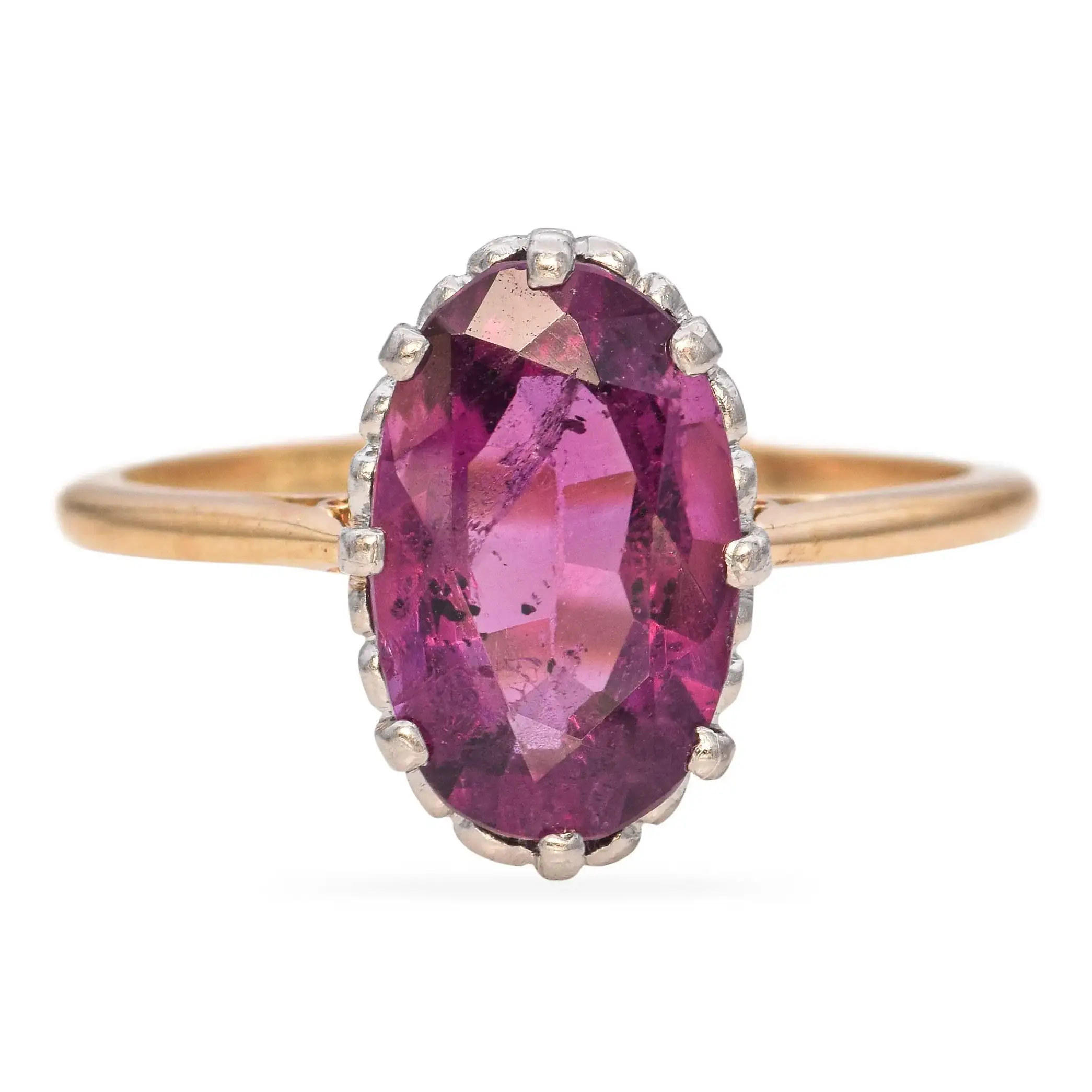 Antique Edwardian Yellow Gold Platinum Rhodolite Garnet Ring