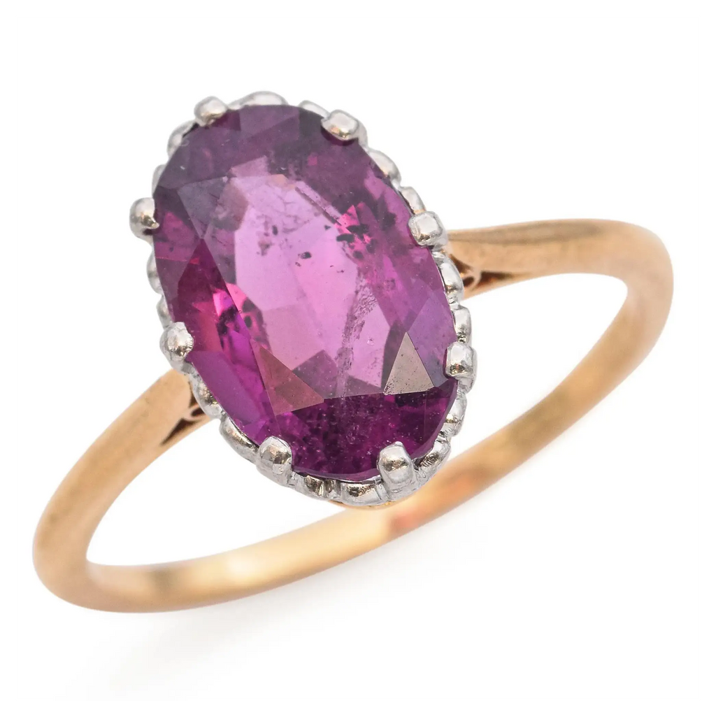 Antique Edwardian Yellow Gold Platinum Rhodolite Garnet Ring