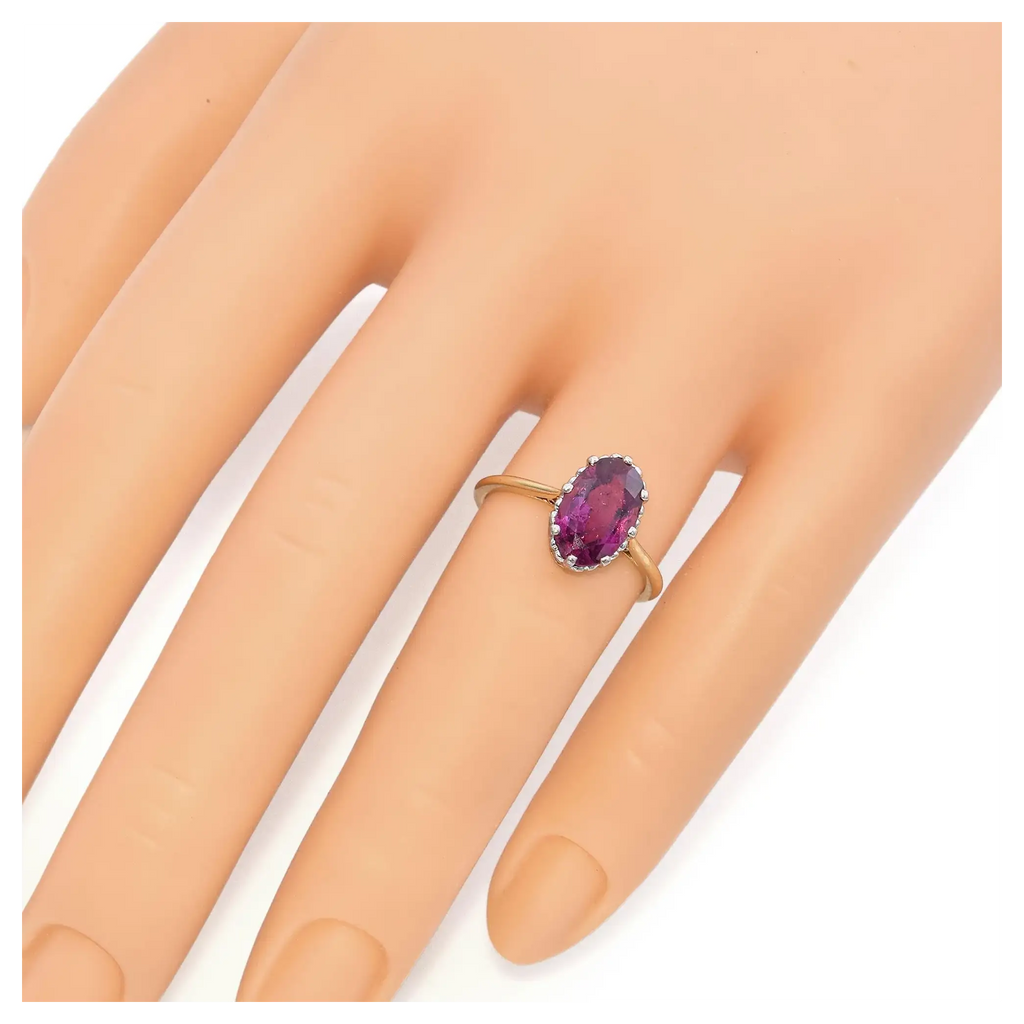 Antique Edwardian Yellow Gold Platinum Rhodolite Garnet Ring