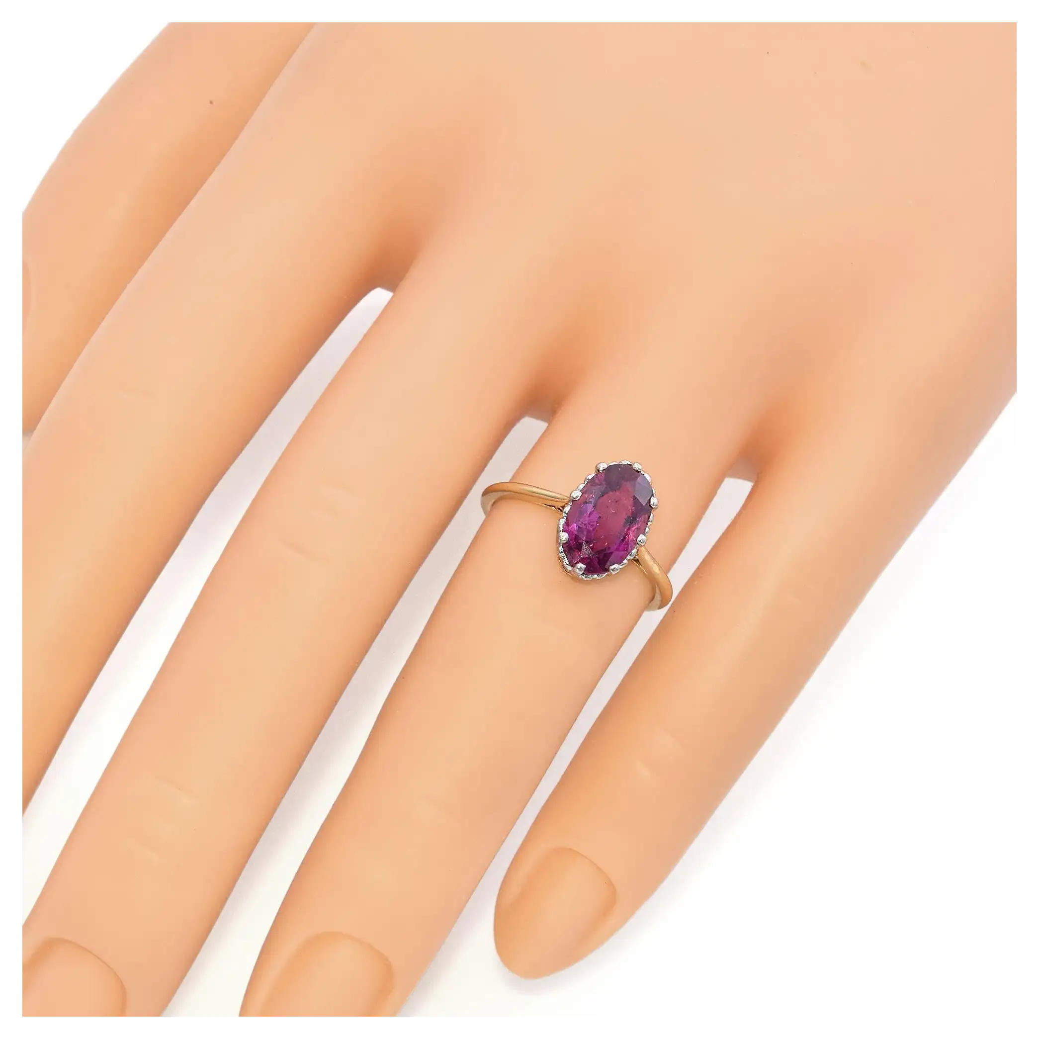 Antique Edwardian Yellow Gold Platinum Rhodolite Garnet Ring