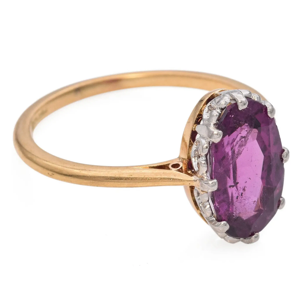 Antique Edwardian Yellow Gold Platinum Rhodolite Garnet Ring