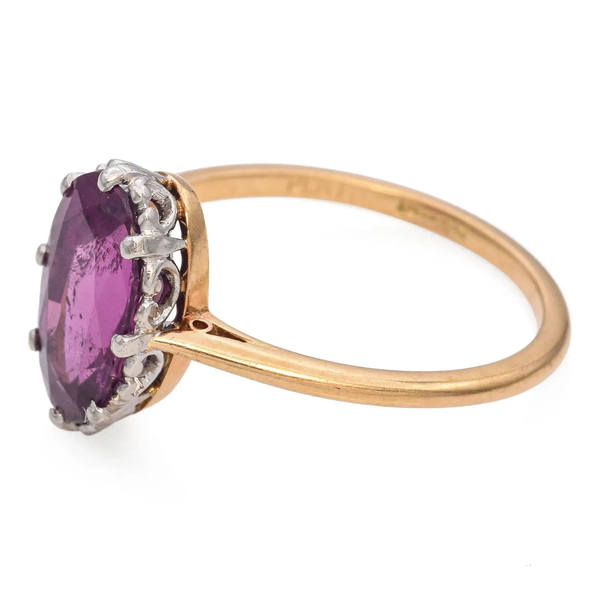 Antique Edwardian Yellow Gold Platinum Rhodolite Garnet Ring