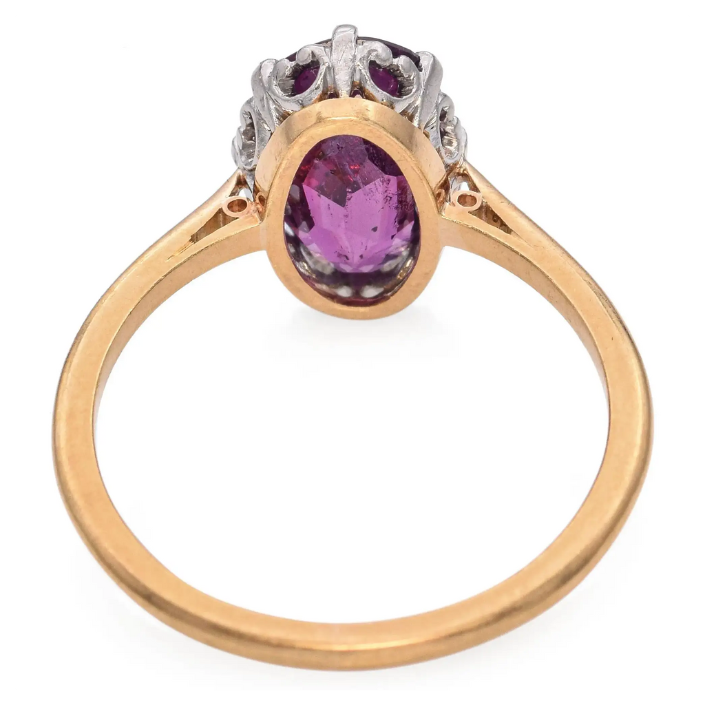 Antique Edwardian Yellow Gold Platinum Rhodolite Garnet Ring