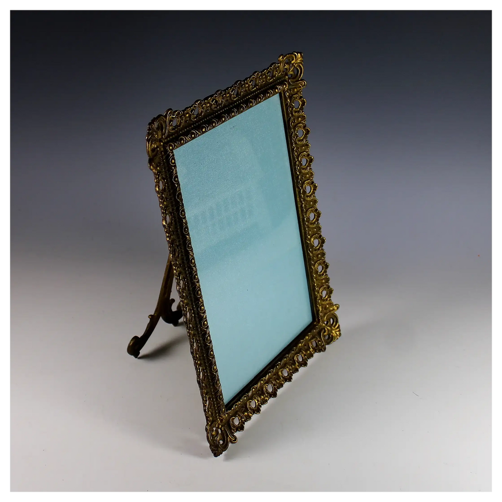 Antique French Gilt Metal 7x10" Picture Photo Frame