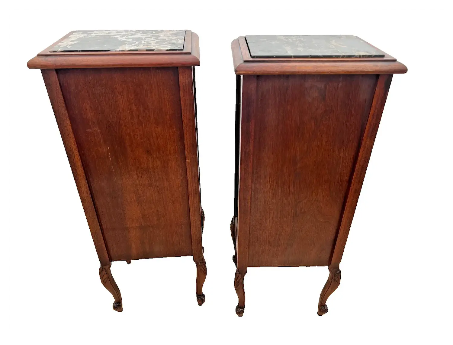 Antique Pair of French Nightstands Bedside Tables Five Hand Carved Drawers
