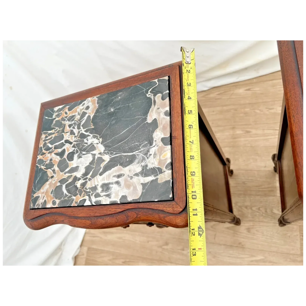 Antique Pair of French Nightstands Bedside Tables Five Hand Carved Drawers