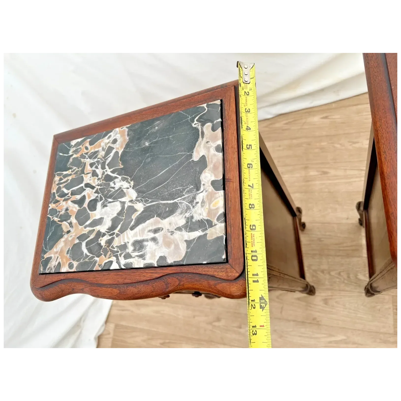 Antique Pair of French Nightstands Bedside Tables Five Hand Carved Drawers