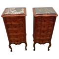 Antique Pair of French Nightstands Bedside Tables Five Hand Carved Drawers