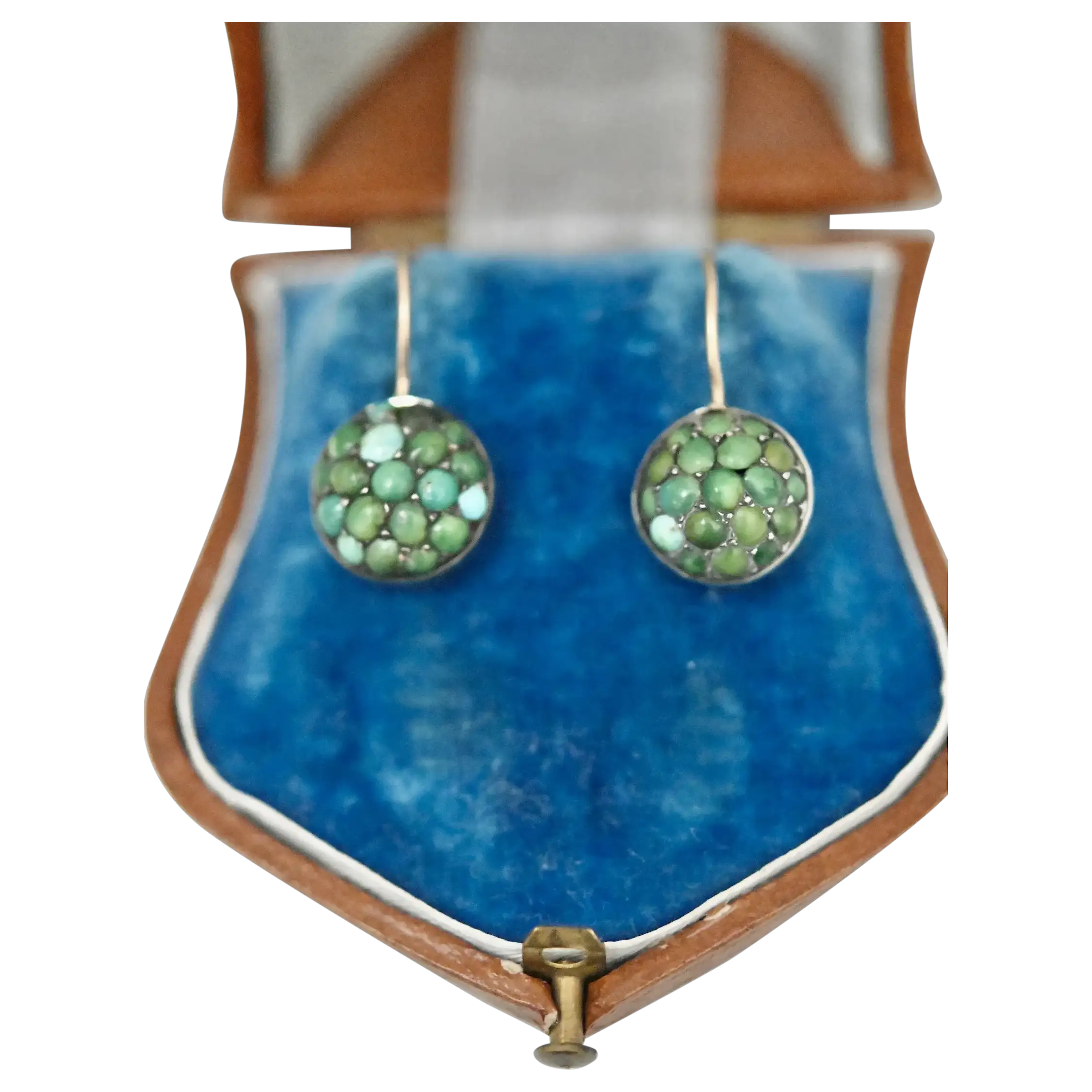 Antique Victorian Turquoise Bombe Pave Set 9ct Drop Earrings