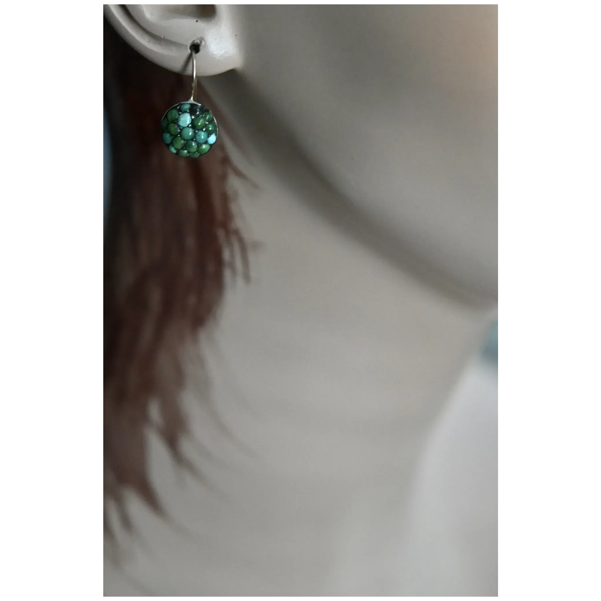 Antique Victorian Turquoise Bombe Pave Set 9ct Drop Earrings