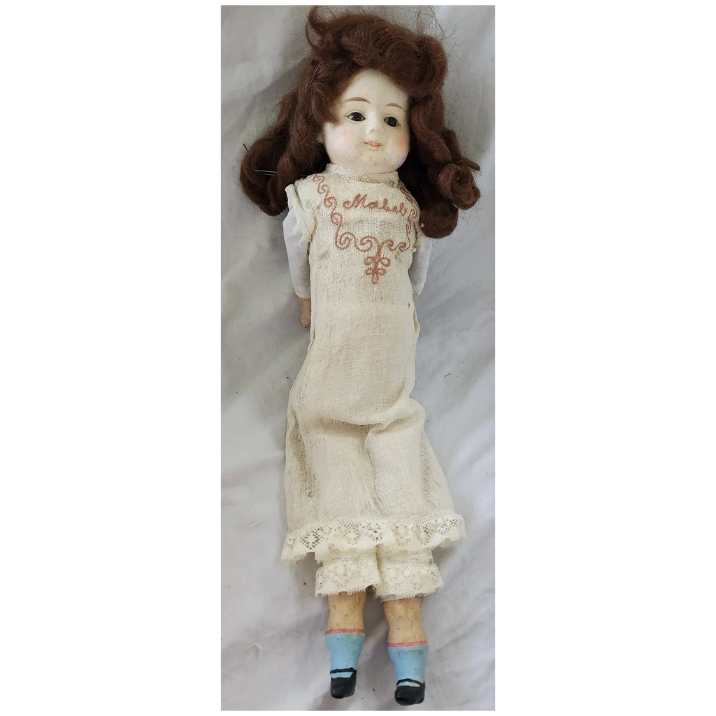 Antique Victorian Wax Over Composition Face Doll Named "Mabel"