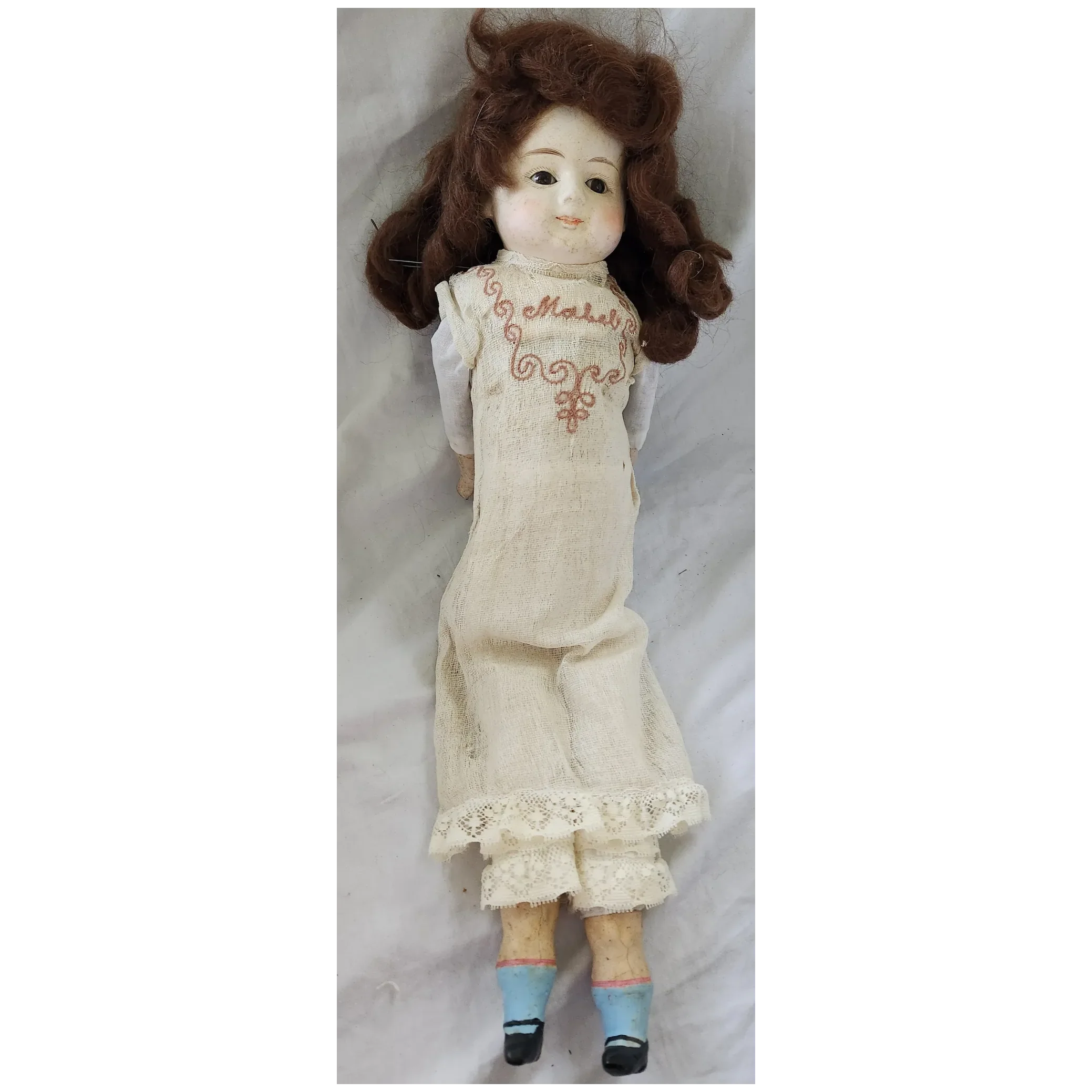 Antique Victorian Wax Over Composition Face Doll Named "Mabel"