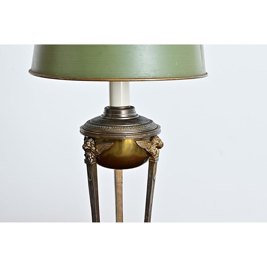 French 19th Century Empire Style Converted Oil Lamp with Tôle Shade