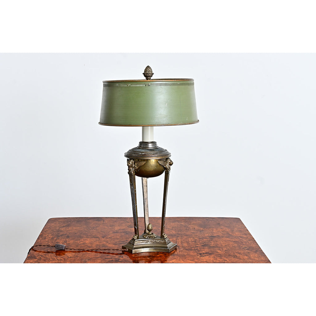 French 19th Century Empire Style Converted Oil Lamp with Tôle Shade