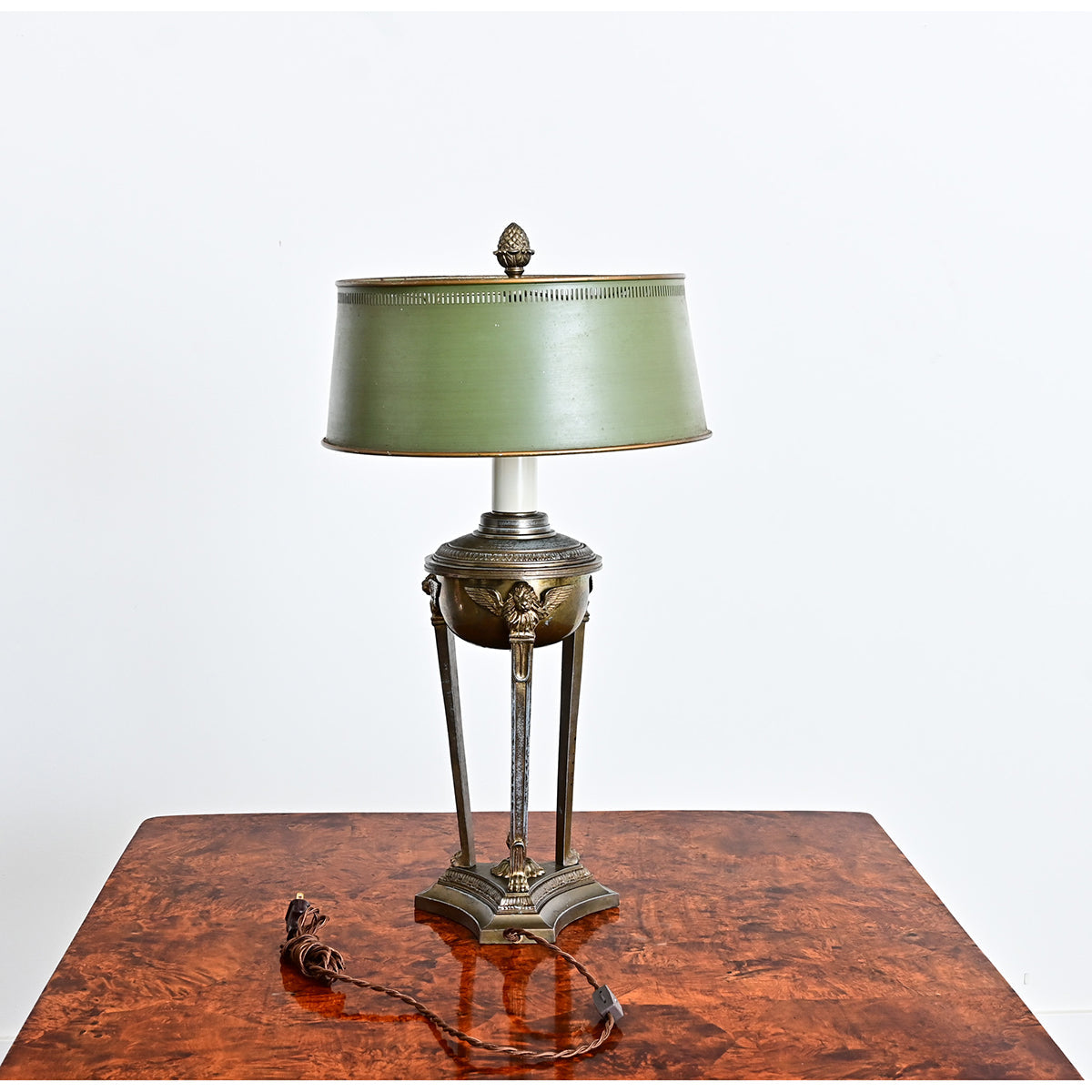 French 19th Century Empire Style Converted Oil Lamp with Tôle Shade