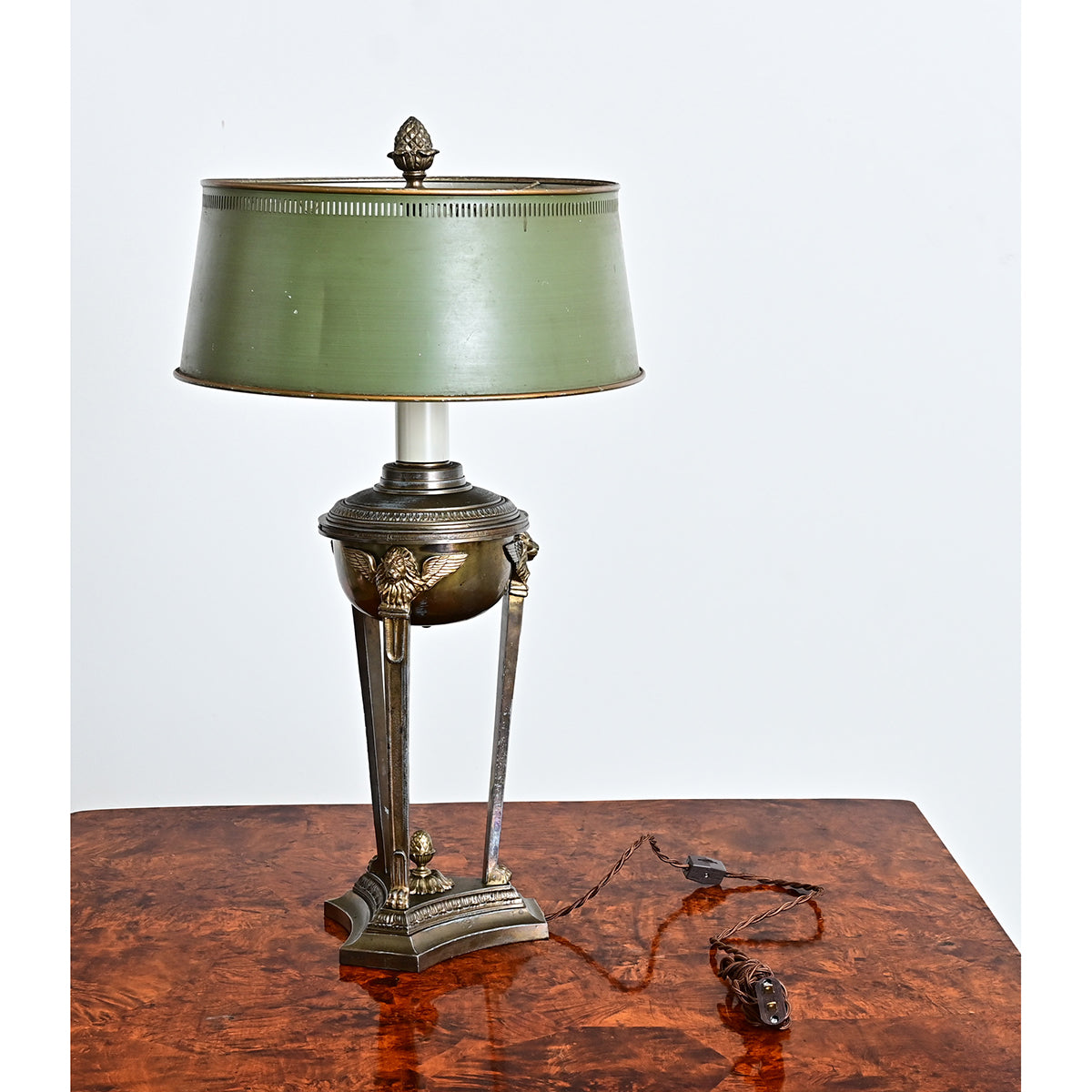 French 19th Century Empire Style Converted Oil Lamp with Tôle Shade