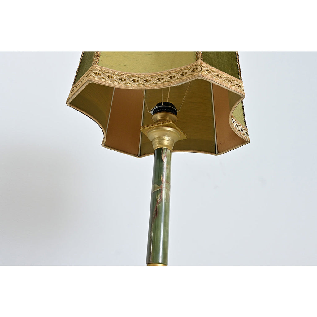 French Vintage Green Onyx Table Lamp with Custom Shade