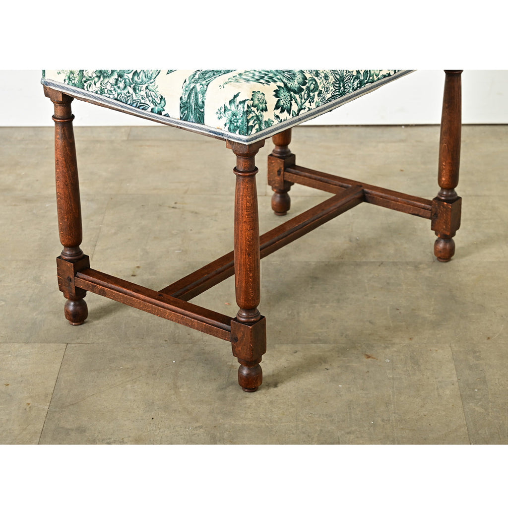 French 19th Century Oak & Upholstered Bench