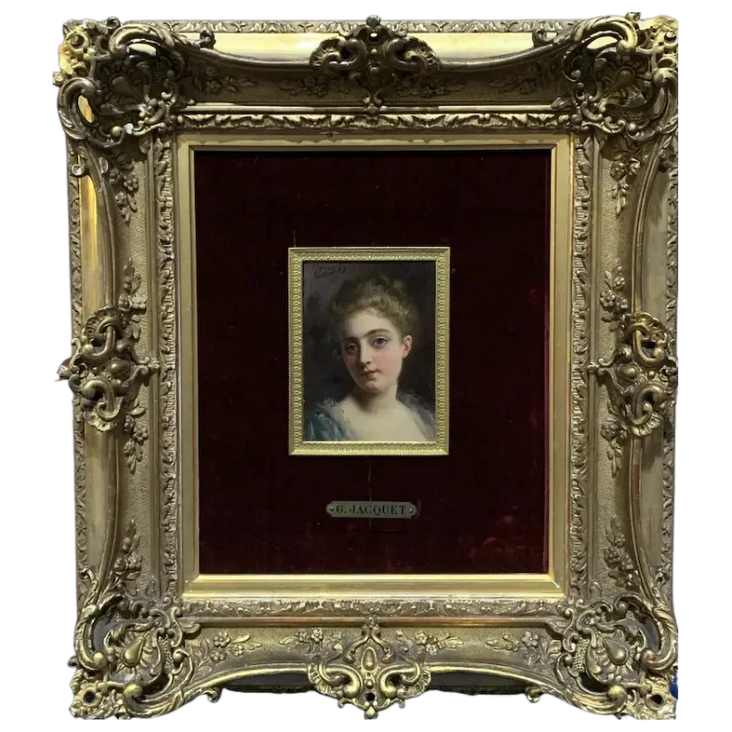Portrait of a French 19th century lady in a gilt and ormolu hand made frame