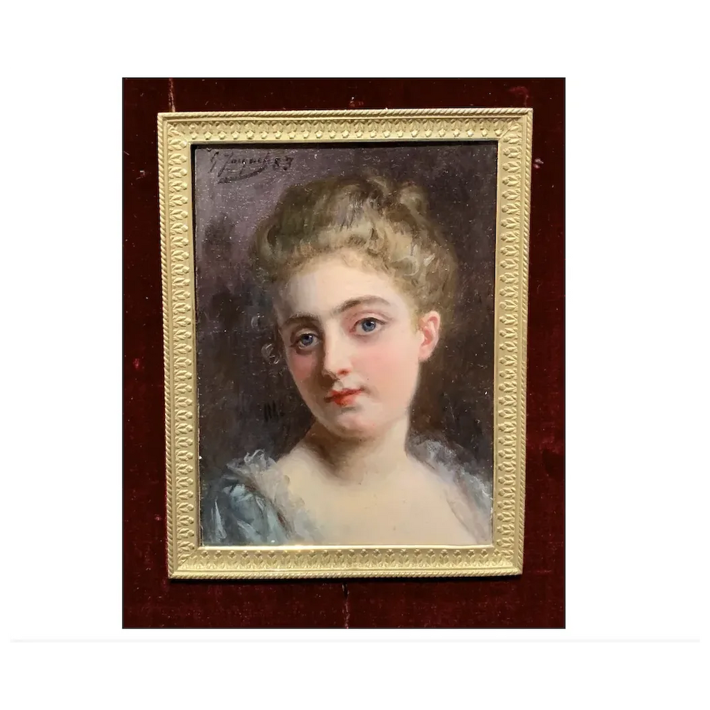 Portrait of a French 19th century lady in a gilt and ormolu hand made frame