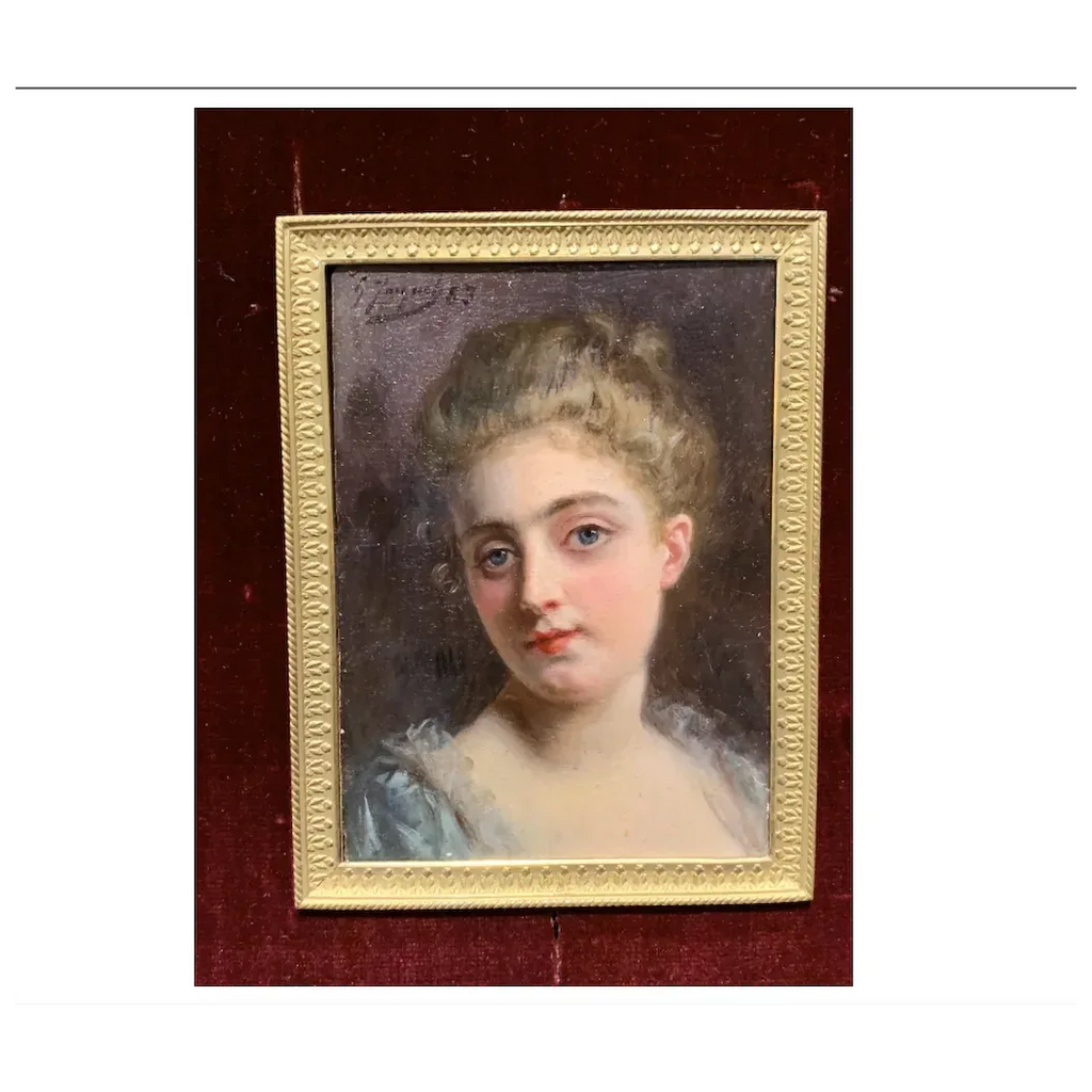 Portrait of a French 19th century lady in a gilt and ormolu hand made frame