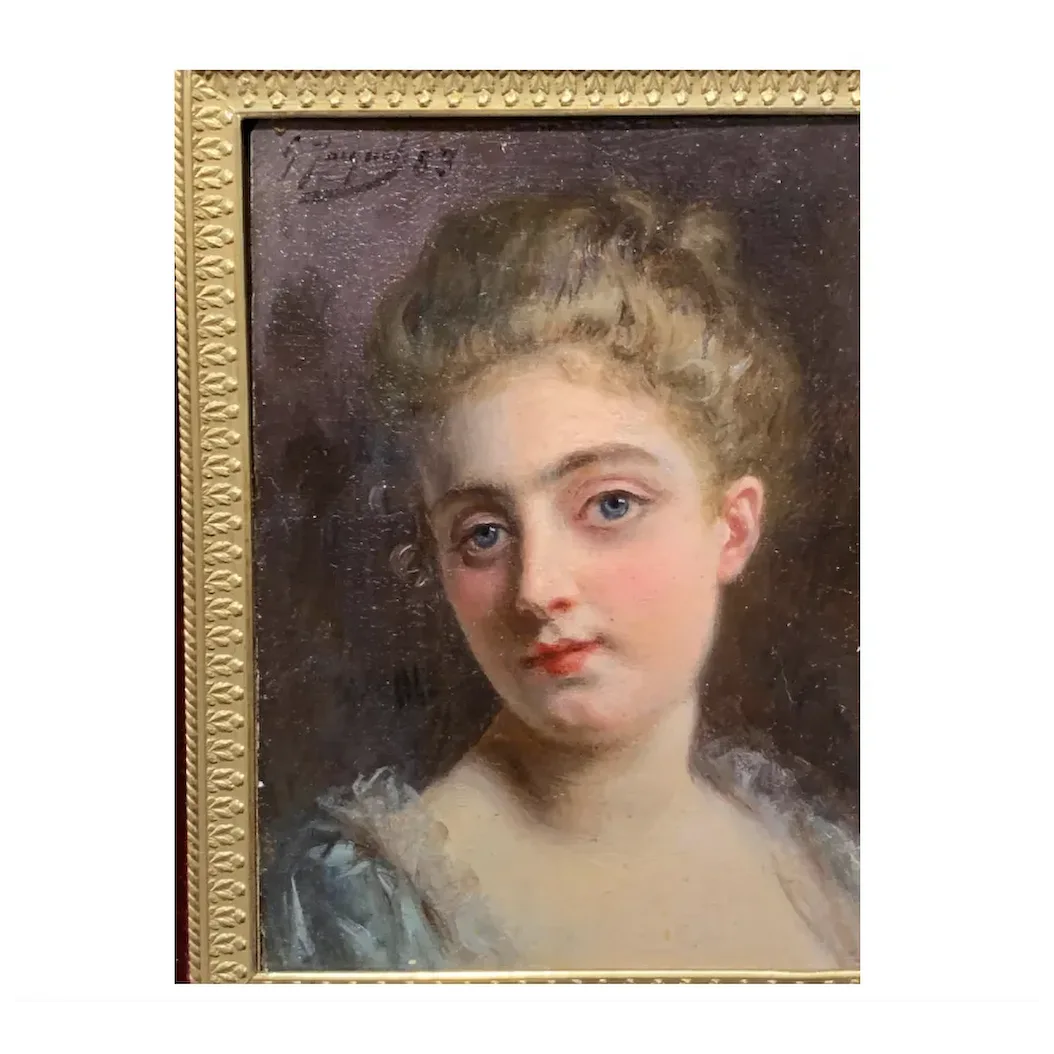 Portrait of a French 19th century lady in a gilt and ormolu hand made frame